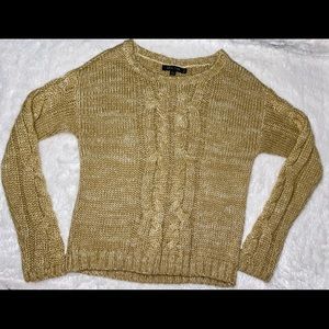 Golden Brown Crochet Knit Long-Sleeve Sweater